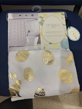 Tranquil Tide Metallic Gold Easter Shower Curtain